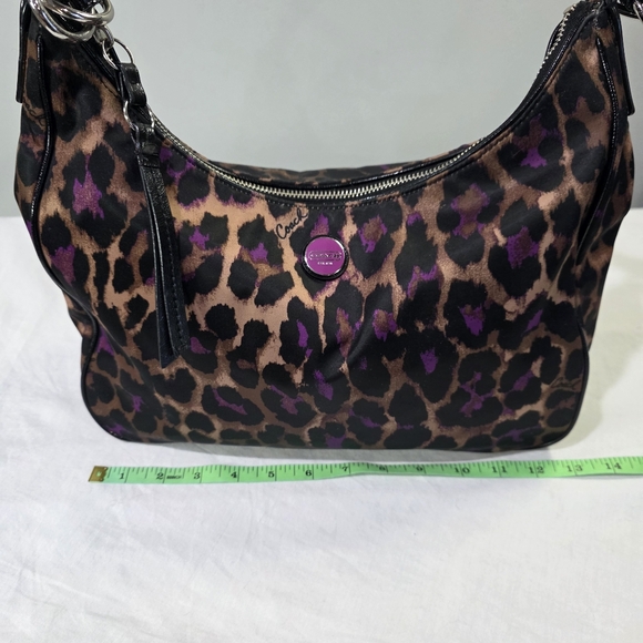Coach F26033 Signature Stripe Ocelot Leopard Hobo Shoulder Nylon Purse Bag - Picture 11 of 12
